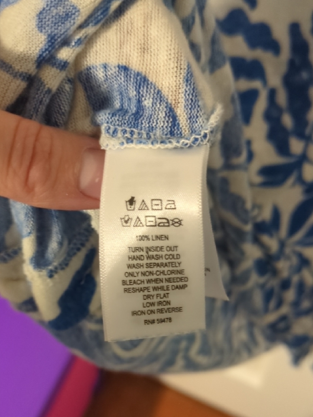 Rachel Zoe Cream Tee with Bold Blue Leaf Print - Picture 6 of 6